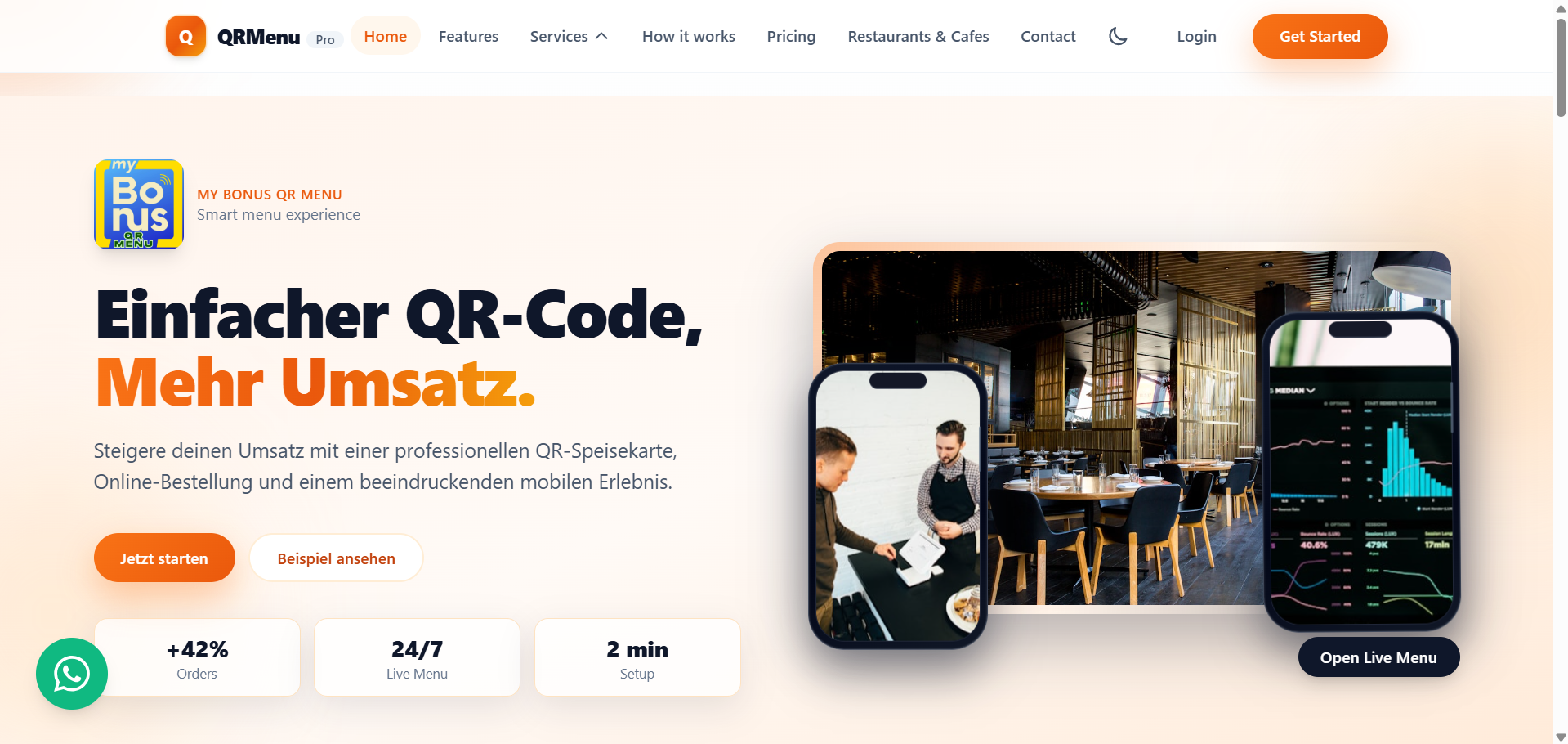 QRMenu Pro — QR menü ve online sipariş önizlemesi