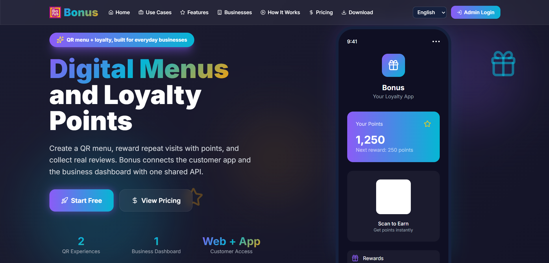 My Bonus Berlin — dijital menü ve sadakat önizlemesi